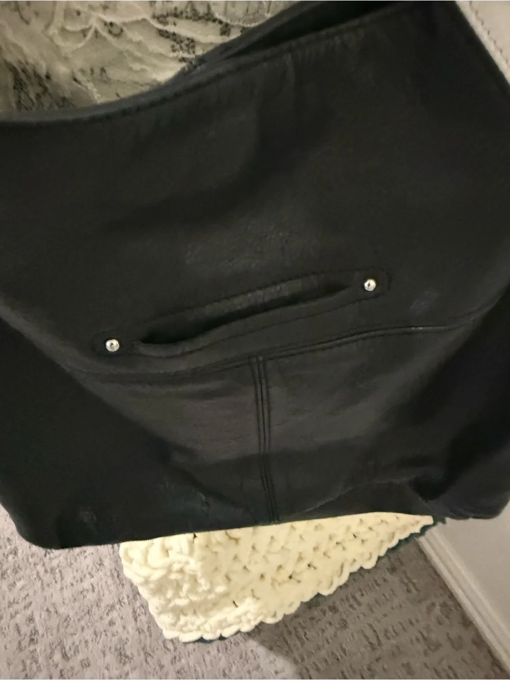 Black and White Studded Leather Hobo Bag by B Makowski